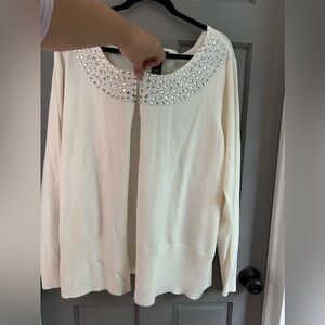 Size 26/28W Cream Cardigan with Clear Stone Accent